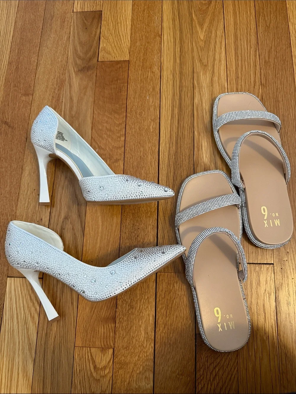 Mix No. 6 Glitter Pointed Flats & Silver Rhinestone Slide Sandals - Picture 6 of 6